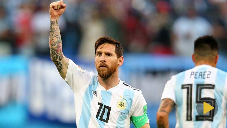 Leo Messi, celebrando el gol marcado con Argentina a Nigeria