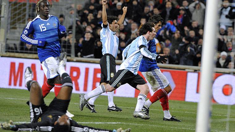 Leo Messi, marking a goal against France in an image of archive