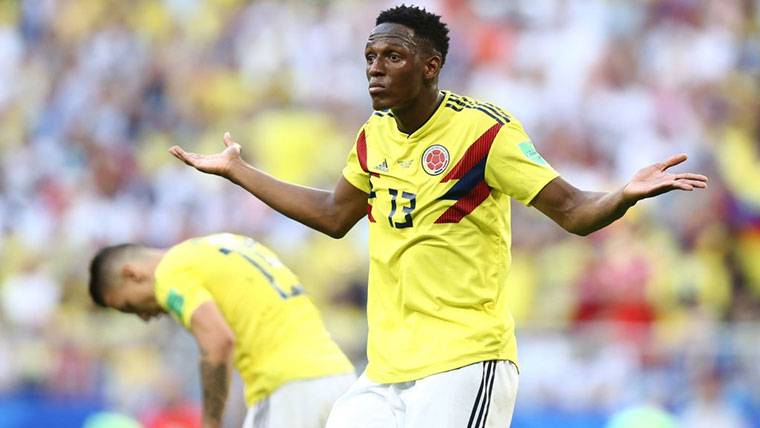Yerry Mina, después de marcar un gol con la selección de Colombia