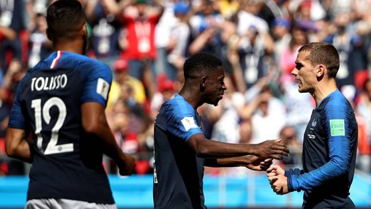 Ousmane Dembélé, celebrating a goal with France in an image of archive