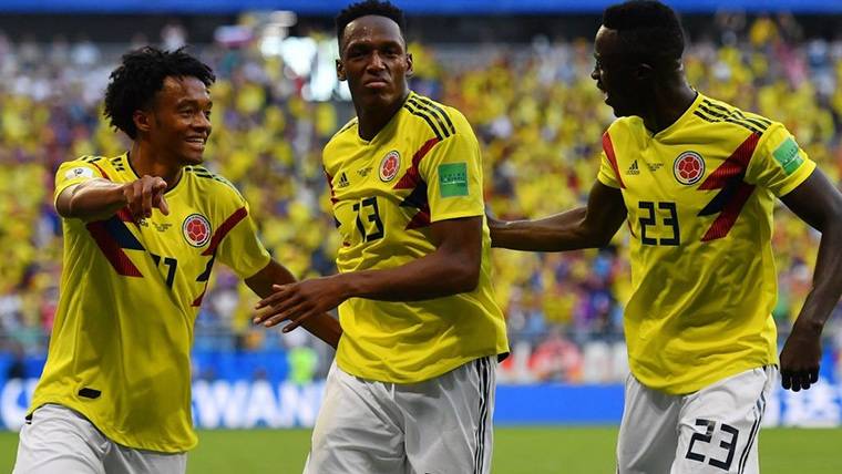 Yerry Mina, celebrating the last marked goal with the selection of Colombia