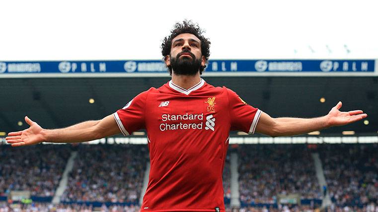 Mohamed Salah celebrates a goal with the Liverpool