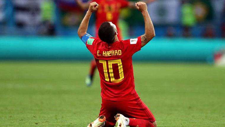 Eden Hazard, celebrating the pass of Belgium to semifinals of the World-wide