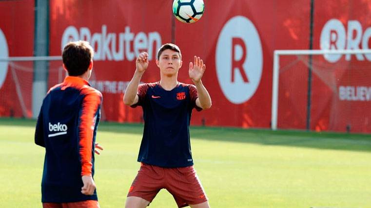 Jorge Cuenca in a training of the FC Barcelona