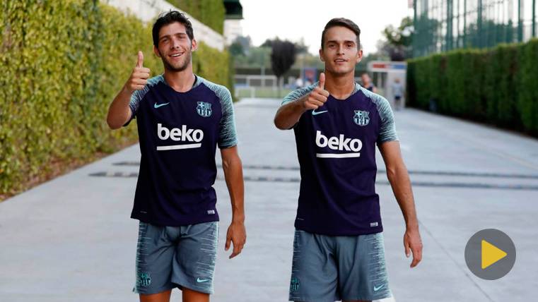 Sergi Roberto y Denis Suárez en un entrenamiento del FC Barcelona