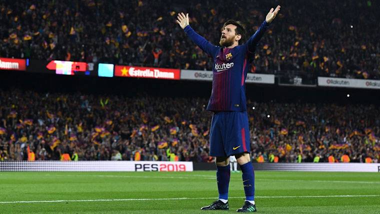 Leo Messi, celebrando un gol marcado con el Barcelona