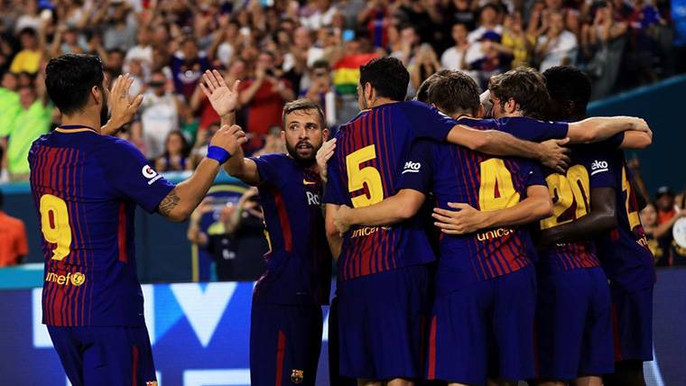 El FC Barcelona, celebrando un gol durante la Internacional Champions Cup