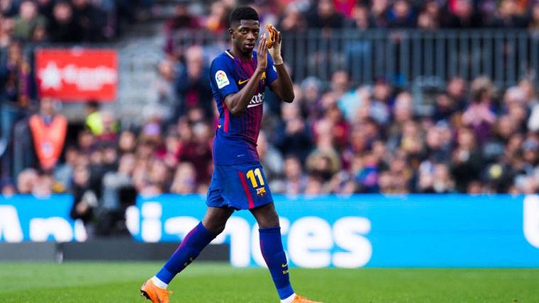 Ousmane Dembélé, tras ser sustituido en el Camp Nou