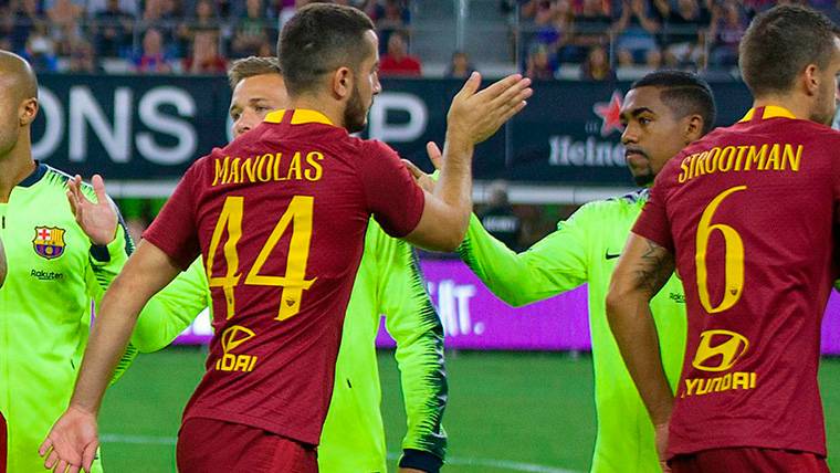 Manolas finalmente sí saludó a Malcom antes del Barça-Roma