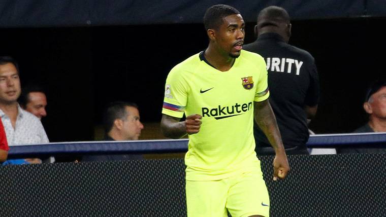 Malcom Filipe, celebrando su primer gol con el Barcelona