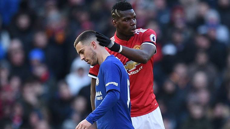 Paul Pogba, greeting with Hazard in a party of the United