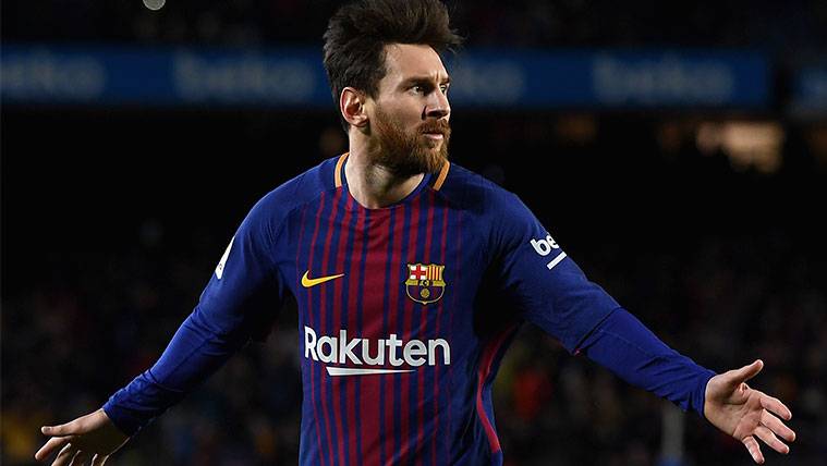 Leo Messi celebrates a goal with the FC Barcelona