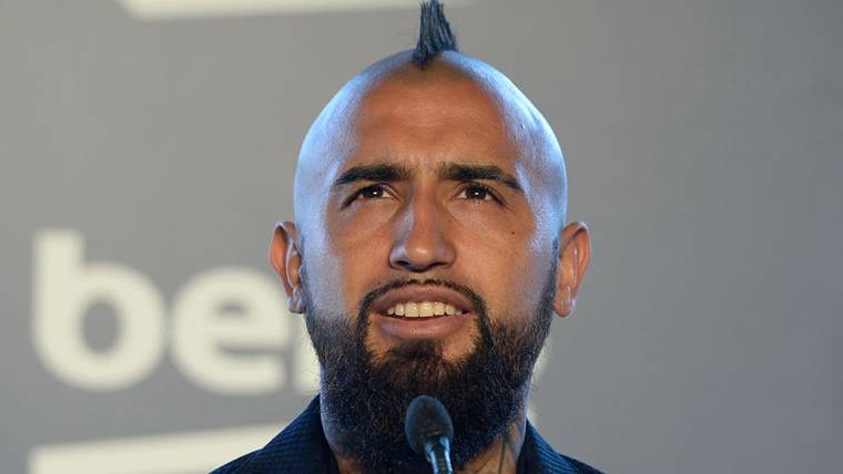 Arturo Vidal, during his press conference of presentation with the Barça