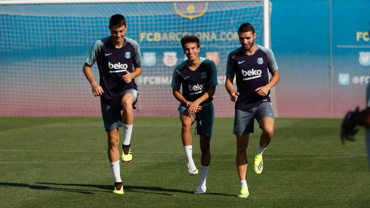 Jorge Cuenca, Riqui Puig y Abel Ruiz en un entrenamiento del Barça | FCB