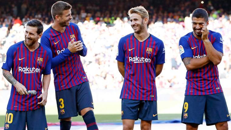 Leo Messi, Gerard Piqué, Sergi Samper y Luis Suárez en el Gamper | FCB