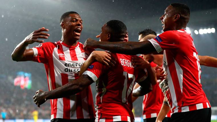 Los jugadores del PSV Eindhoven celebran un gol en la Serie A