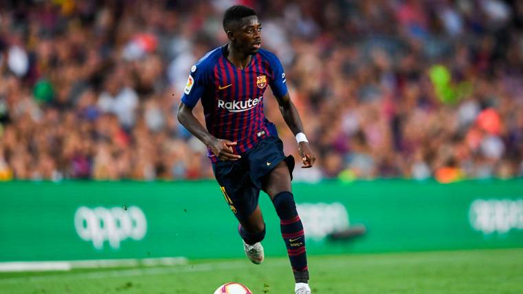 Ousmane Dembélé en un partido con el FC Barcelona