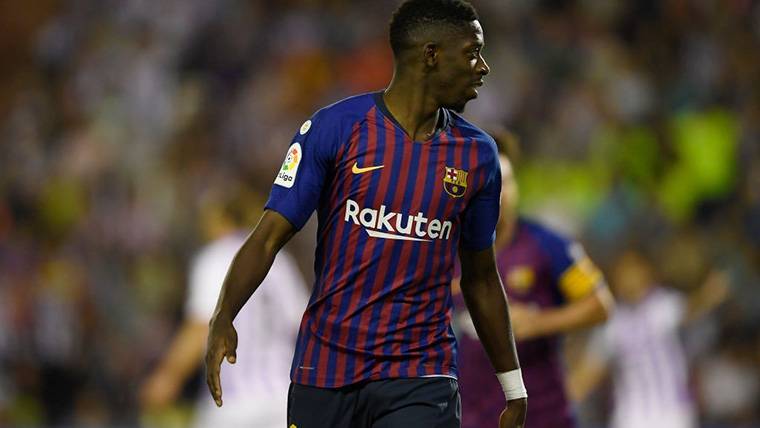 Ousmane Dembélé, celebrating a marked goal with the FC Barcelona