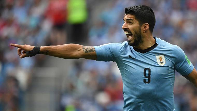 Luis Suárez, celebrating a marked goal with Uruguay