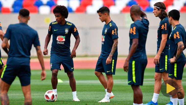 Los jugadores de la selección de Brasil en un entrenamiento