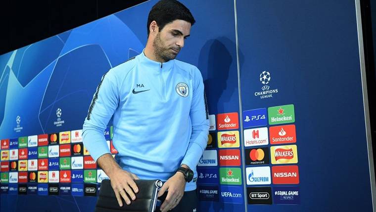 Mikel Arteta, durante una rueda de prensa con el Manchester City