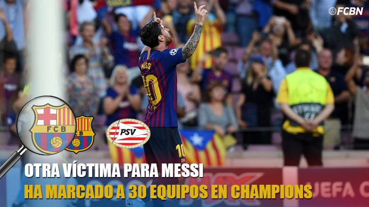 Leo Messi, celebrando un gol contra el PSV Eindhoven