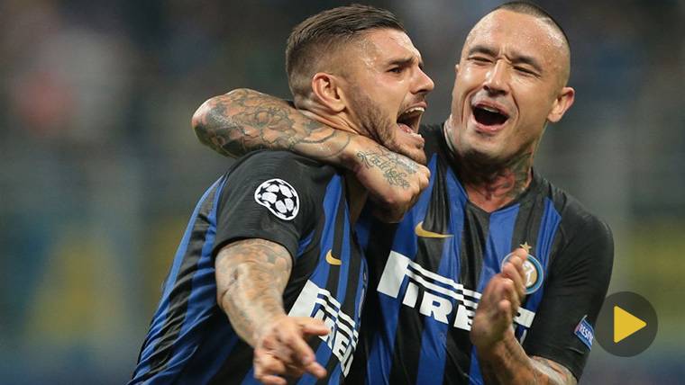Mauro Icardi, celebrando con Nainggolan el golazo al Tottenham