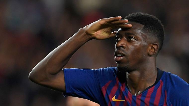 Ousmane Dembélé, celebrating a marked goal with the FC Barcelona