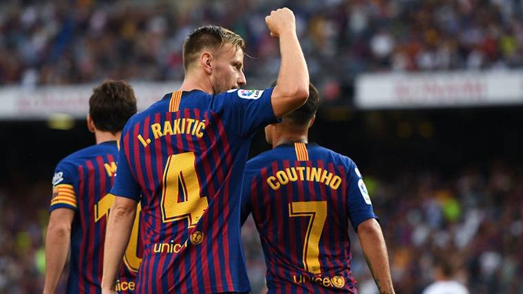 Ivan Rakitic, celebrando un gol marcado con el FC Barcelona