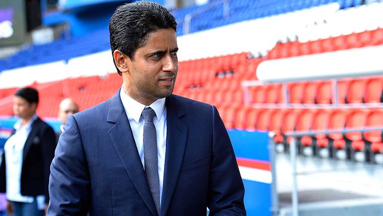 Nasser Al-Khelaïfi en un acto de presentación del Paris Saint Germain