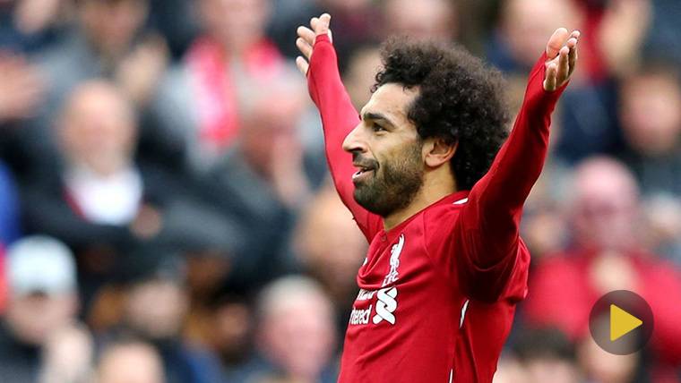 Mohamed Salah, celebrating a marked goal with the Liverpool