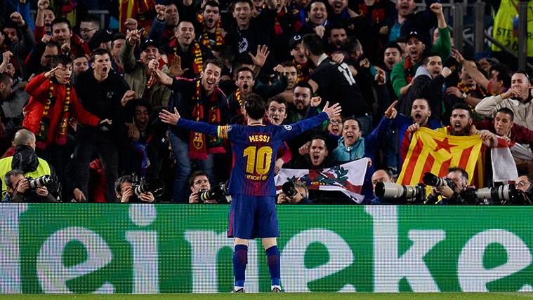 Leo Messi celebrates a goal with the FC Barcelona