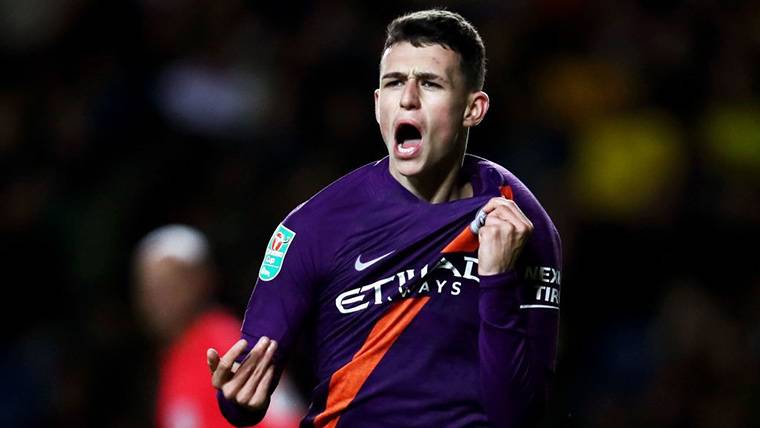 Phil Foden, celebrating a marked goal with the Manchester City
