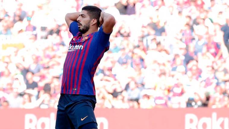 Luis Suárez se lamenta tras una ocasión fallada del FC Barcelona