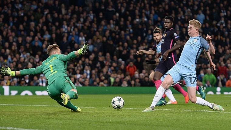 Kevin Of Bruyne, during a party of Champions League against the Barça