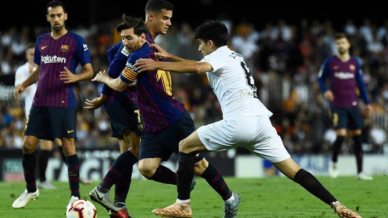 Leo Messi, just before marking against Valencia