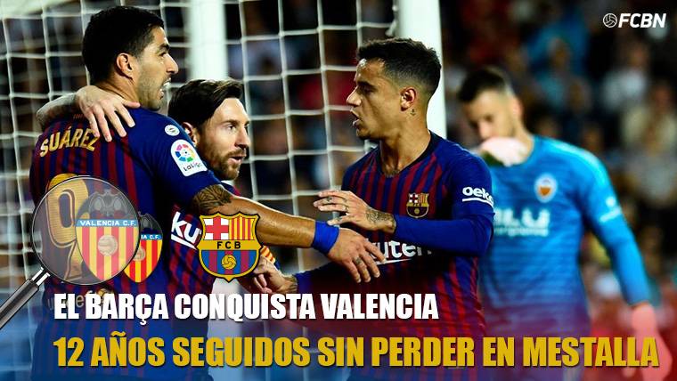 El FC Barcelona, celebrando el gol de Leo Messi contra el Valencia