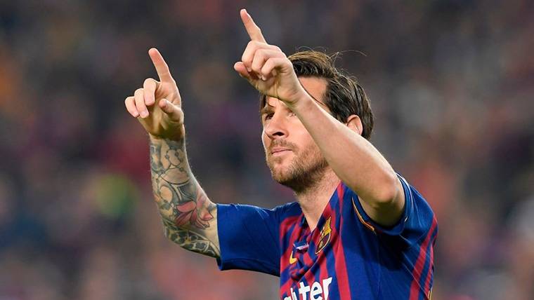 Leo Messi, celebrando un gol marcado contra el Sevilla