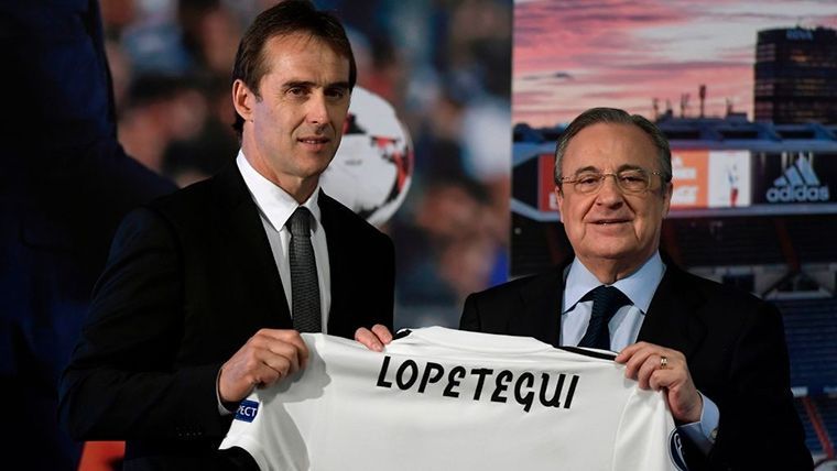 Julen Lopetegui, junto a Florentino Pérez en una imagen de archivo