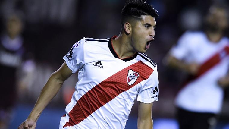 Exequiel Palacios, celebrando un gol marcado con River Plate