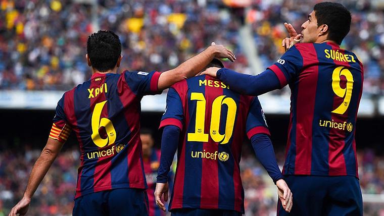 Xavi, Messi and Luis Suárez, in an image of archive with the FC Barcelona