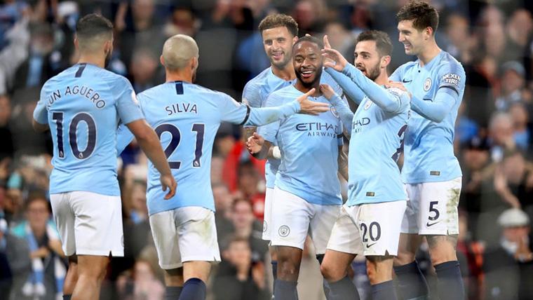 The Manchester City, celebrating one of the goals against the Southampton