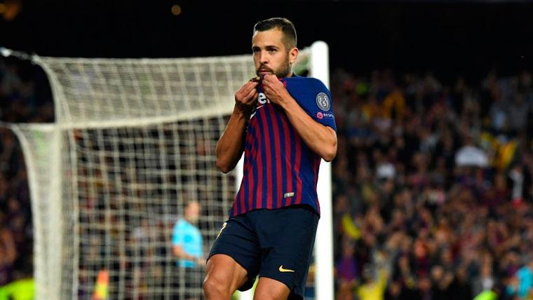 Jordi Alba celebra un gol con el FC Barcelona