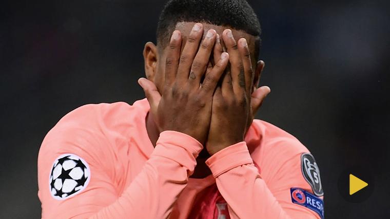 Malcom, llevándose las manos a la cara tras marcar contra el Inter