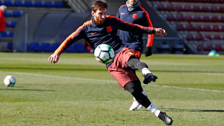 Leo Messi en un entrenamiento con el FC Barcelona