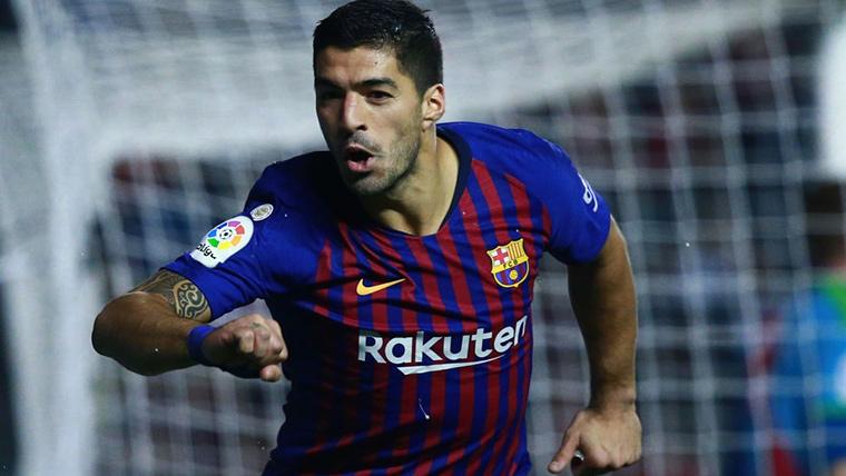 Luis Suárez, celebrando un gol marcado con el FC Barcelona