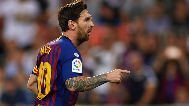 Leo Messi, celebrando una diana marcada contra el FC Barcelona