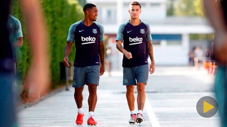 Malcom and Philippe Coutinho in a training of the FC Barcelona | FCB