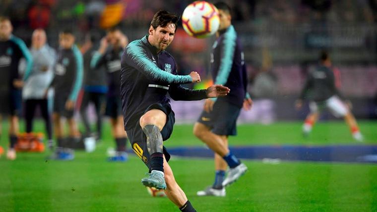 Leo Messi, durante un calentamiento antes de un partido con el Barça