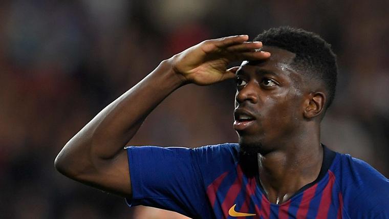 Ousmane Dembélé, celebrando un gol marcado con el FC Barcelona